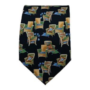 LEONARD PARIS Black Chair Silk Tie ITALY 58"/ 3.7" EC